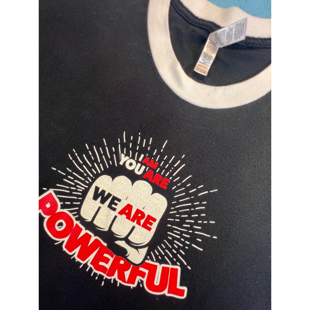 American Apparel We Are Powerful Graphic Ringer T-Shirt Black Mens Size XL